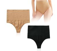 NITAIUN 2 Pcs Tummy Control Thong Breathable Shapewear for Women Tummy Control Knickers High Waist Body Butt Lifter Panties Shaper Shaping Underwear Bottoms (Nude,Black)