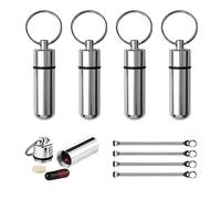 NITAIUN 4 Pcs Mini Aluminum Pill Box, Waterproof Pocket Pill Case Portable Container Keychain with 4Pcs Tiny Spoon Emergency Medicine Bottle Cash Stash Holder for Traveling Outdoors Camping (Silver)