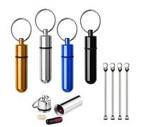 NITAIUN 8Pcs Mini Aluminum Pill Box Waterproof Organizer Case Portable Container Keychain with Tiny Spoon Emergency Cash Stash Holder Medicine Bottle for Traveling Outdoors Camping (8 Pcs)