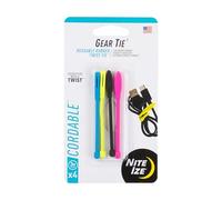 Nite Ize Gear Tie Cordable, The Original Reusable Rubber Twist Tie with Stretch-Loop For Cord Management + Storage, 3-Inch, Assorted Colors, 4 Pack, Made in the USA