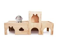Niteangel Wooden Rabbit Castle and Hideout - Spacious and Breathable Bunny House Tunnel for Rabbit Chinchilla Guinea Pigs or Other Small-Sized Pets (Full Set Castle)