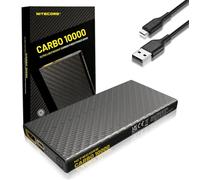 Nitecore Carbo 10000 Power Bank - 10000mAh Ultra Slim Carbon Fiber Design - Dual USB & USB-C Ports with QC PD Fast Charging - Includes COB Flashlight