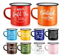 Nitial 10 Pcs Christmas Thank You Gifts Enamel Mug 12oz Employee Appreciation Gifts Coffee Mugs with Handle Inspirational Camping Cup Set for Housekeeping Staff Women Men Teacher Team Coworkers Nurse