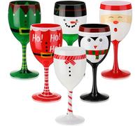 Nitial 6 Pcs Christmas Wine Glasses Set with Stem Holly Holiday Wine Goblets Cups Glassware for Water Champagne for Xmas New Years Eve Parties Wedding Decorative Gifts (26.5cm×20cm×19cm)