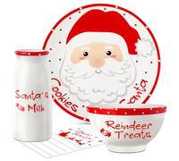 Nitial Christmas Cookies for Santa Plate Christmas Dinnerware Set Cookies for Santa Plate Set with Milk Jar, Reindeer Treat Bowl, and Dear Santa Notepad Set Christmas Eve Gift for Kids(Santa)