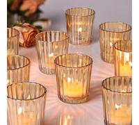 NITIME 24PCS Vintage Ribbed Gold Votive Candle Holders, Glass Candle Holder for Wedding Decorations, Tealight Candle Holder for Table Centerpiece, Diwali, Home and Party Decorations