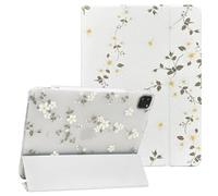 NITITOP Case for iPad Pro 4/3/2/1 Clear Cute Floral,White Flower