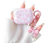 NITITOP Compatible for Airpods Pro 2nd Case Cute Clear Bow Ribbon Design with Bowknot Pearl Chain for Women Girls Soft TPU Shockproof Protective Cover - Pink