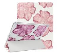 NITITOP Compatible for iPad 9/8/7 (2021/2020/2019 9th/8th/7th Generation 10.2-Inch) Case with Pencil Holder Cute Floral Flower Trifold Stand Soft TPU Protective Cover-Pink