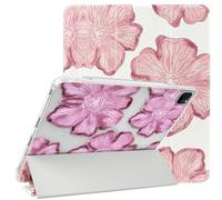 NITITOP Compatible for iPad Pro 6/5/4/3 (2022/2021/2020/2018 6th/5th/4th/3rd Generation 12.9-Inch) Case with Pencil Holder Cute Floral Flower Trifold Stand Soft TPU Protective Cover-Pink