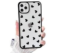 NITITOP Compatible with iPhone 11 Pro Case Cute Clear Black Love Heart Pattern for Girls Women Soft TPU Transparent Colourful Frame Full Camera Lens Shockproof Protective Cover - Black