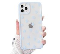NITITOP Compatible with iPhone 11 Pro Case Cute Clear Blue Durable Love Heart Pattern for Girls Women Soft TPU Transparent Colourful Frame Full Camera Lens Shockproof Protective Cover - Blue