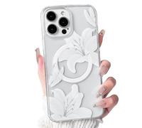 NITITOP Compatible with iPhone 12 Pro Max Case Clear Cute Compatible with MagSafe Floral Flower Lily Butterfly Pattern Magnetic Women Girls Hard PC Back Shockproof Protective Cover - White