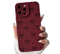 NITITOP Compatible with iPhone 12 Pro Max Case Cute Bow Ribbon Love Heart Pattern Aesthetic Bowknot Design for Women Girls Color Back Soft TPU Shockproof More Protective Cover - Wine Red
