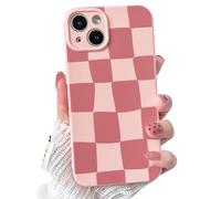 NITITOP Compatible with iPhone 13 Case Cute Checkerboard Checkered Blocks Pattern Aesthetic for Women Girls Trendy Slim Full Camera Shockproof Protection Cover - Pink
