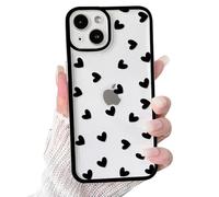 NITITOP Compatible with iPhone 13 Case Cute Clear Black Love Heart Pattern for Girls Women Soft TPU Transparent Colourful Frame Full Camera Lens Shockproof Protective Cover - Black