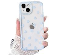 NITITOP Compatible with iPhone 13 Mini Case Cute Clear Blue Love Heart Pattern for Girls Women Soft TPU Transparent Colourful Frame Full Camera Lens Shockproof Protective Cover - Blue