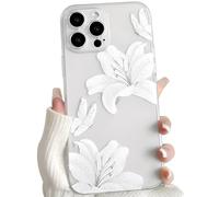 NITITOP Compatible with iPhone 13 Pro Case Clear Cute Flower Floral Lily Butterfly Pattern for Women Girls Transparent Full Camera Lens Soft TPU Shockproof Protective Phone Cover - White