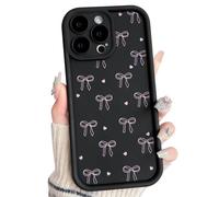 NITITOP Compatible with iPhone 13 Pro Max Case Cute Bow Ribbon Love Heart Design Aesthetic Bowknot Pattern Women Girls Full Camera Soft Silicone Shockproof Protective Phone Cover - Black