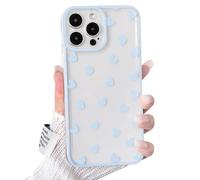 NITITOP Compatible with iPhone 13 Pro Max Case Cute Clear Blue Durable Love Heart Pattern for Girls Women Soft TPU Transparent Colourful Frame Full Camera Lens Shockproof Protective Cover - Blue
