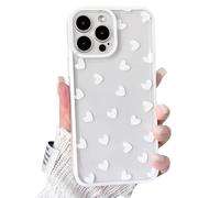 NITITOP Compatible with iPhone 13 Pro Max Case Cute Clear White Durable Love Heart Pattern for Girls Women Soft TPU Transparent Colourful Frame Full Camera Lens Shockproof Protective Cover - White