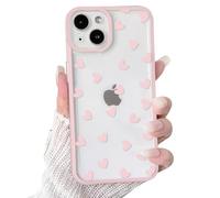 NITITOP Compatible with iPhone 14 Case Cute Clear Light Pink Love Heart Pattern for Girls Women Soft TPU Transparent Colourful Frame Full Camera Lens Shockproof Protective Cover - Light Pink