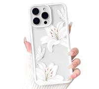 NITITOP Compatible with iPhone 14 Pro Case Clear Cute Floral Flower Lily Butterfly Pattern for Women Girls Transparent White Frame Soft TPU Shockproof Protective Phone Cover - White