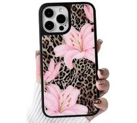 NITITOP Compatible with iPhone 14 Pro Case Cute Floral Leopard Cheetah Print Lily Flower Butterfly Design for Women Girls Trendy Glossy Hard PC Back Shockproof Protective Phone Cover - Pink