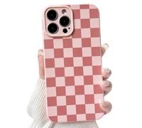 NITITOP Compatible with iPhone 15 Pro Case Cute Aesthetic Checkerboard Checkered Pattern for Women Girl Trendy Slim Fit TPU Silicone Shockproof Full Camera Protection Cover - Pink