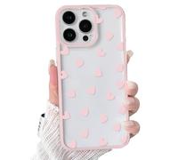 NITITOP Compatible with iPhone 15 Pro Case Cute Clear Light Pink Love Heart Pattern for Girls Women Soft TPU Transparent Colourful Frame Full Camera Lens Shockproof Protective Cover - Light Pink