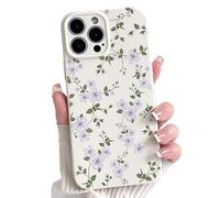 NITITOP Compatible with iPhone 15 Pro Case Cute Flower Floral for Women Girl Full Camera Protective Vintage Trendy Slim Fit TPU Shockproof Cover - Purple