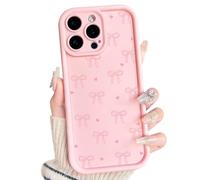 NITITOP Compatible with iPhone 15 Pro Max Case Cute Bow Ribbon Love Heart Design Aesthetic Bowknot Pattern Women Girls Full Camera Soft Silicone Shockproof Protective Phone Cover - Pink