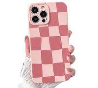 NITITOP Compatible with iPhone 15 Pro Max Case Cute Checkerboard Checkered Blocks Pattern Aesthetic for Women Girls Trendy Slim Full Camera Shockproof Protection Cover - Pink