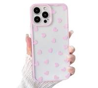 NITITOP Compatible with iPhone 15 Pro Max Case Cute Clear Pink Durable Love Heart Pattern for Girls Women Soft TPU Transparent Colourful Frame Full Camera Lens Shockproof Protective Cover - Pink