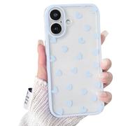 NITITOP Compatible with iPhone 16 Case Cute Clear Blue Durable Love Heart Pattern for Girls Women Soft TPU Transparent Colourful Frame Full Camera Lens Shockproof Protective Cover - Blue