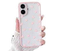 NITITOP Compatible with iPhone 16 Plus Case Cute Clear Light Pink Love Heart Pattern for Girls Women Soft TPU Transparent Colourful Frame Full Camera Lens Shockproof Protective Cover - Light Pink