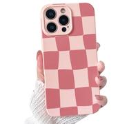 NITITOP Compatible with iPhone 16 Pro Case Cute Checkerboard Checkered Blocks Pattern Aesthetic for Women Girls Trendy Slim Full Camera Shockproof Protection Cover - Pink