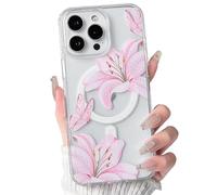 NITITOP Compatible with iPhone 16 Pro Max Case Clear Cute Compatible with MagSafe Floral Flower Lily Butterfly Pattern Magnetic Women Girls Hard PC Back Shockproof Protective Cover - Pink