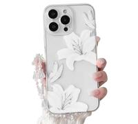 NITITOP Compatible with iPhone 16 Pro Max Case Clear Cute Flower Floral Lily Butterfly Pattern for Girls Women with Chain Wrist Strap Soft TPU Transparent Shockproof Protective Phone Cover - White
