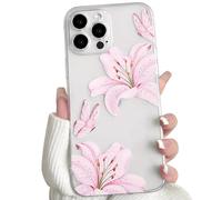 NITITOP Compatible with iPhone 16 Pro Max Case Clear Cute Flower Floral Lily Butterfly Pattern for Women Girls Transparent Full Camera Lens Soft TPU Shockproof Protective Phone Cover - Pink
