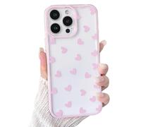 NITITOP Compatible with iPhone 16 Pro Max Case Cute Clear Blue Love Heart Pattern for Girls Women Soft TPU Transparent Colourful Frame Full Camera Lens Shockproof Protective Cover - Pink2