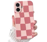 NITITOP Compatible with iPhone 17 Case Cute Checkerboard Checkered Blocks Pattern Aesthetic for Women Girls Trendy Slim Full Camera Shockproof Protection Cover - Pink