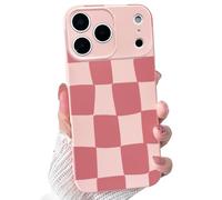 NITITOP Compatible with iPhone 17 Pro Case Cute Checkerboard Checkered Blocks Pattern Aesthetic for Women Girls Trendy Slim Full Camera Shockproof Protection Cover - Pink