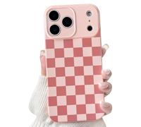NITITOP Compatible with iPhone 17 Pro Max Case Cute Aesthetic Checkerboard Checkered Pattern for Women Girl Trendy Slim Fit TPU Silicone Shockproof Full Camera Protection Cover - Pink