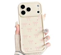 NITITOP Compatible with iPhone 17 Pro Max Case Cute Bow Ribbon Love Heart Design Aesthetic Bowknot Pattern Women Girls Full Camera Soft Silicone Shockproof Protective Phone Cover - White