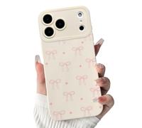 NITITOP Compatible with iPhone 17 Pro Max Case Cute Bow Ribbon Love Heart Pattern Aesthetic Bowknot Design for Women Girls Color Back Soft TPU Shockproof More Protective Cover - Pink