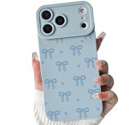 NITITOP Compatible with iPhone 17 Pro Max Case Cute Bow Ribbon Love Heart Pattern Aesthetic Bowknot Design for Women Girls Color Back Soft TPU Shockproof More Protective Cover - Blue