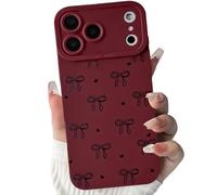 NITITOP Compatible with iPhone 17 Pro Max Case Cute Bow Ribbon Love Heart Pattern Aesthetic Bowknot Design for Women Girls Color Back Soft TPU Shockproof More Protective Cover - Wine Red