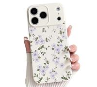 NITITOP Compatible with iPhone 17 Pro Max Case Cute Flower Floral for Women Girl Full Camera Protective Vintage Trendy Slim Fit TPU Shockproof Cover - Purple