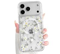 NITITOP Compatible with iPhone 17 Pro Max Case Magnetic Clear Cute Floral Flower Compatible with MagSafe Aesthetic for Women Girls Vintage Hard PC Back Shockproof Protective Cover - White